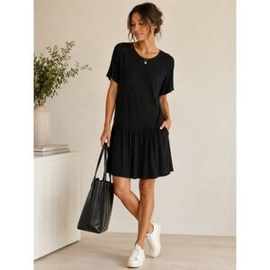Black Minimalist Pocket Shift Dress James Perse Size‎ 1 Soft Luxe Casual